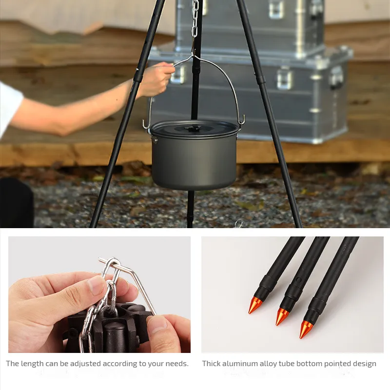 Portable Outdoor Adjustable Chain Campfire Picnic Hanging Pot Camping Tripod Rack Cooker