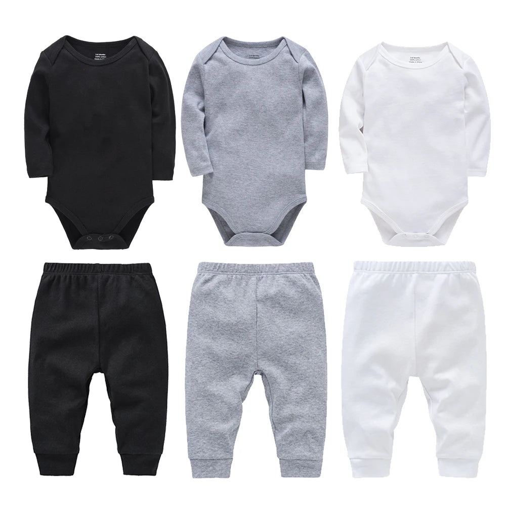 2 Pieces Set 100% Cotton Baby Rompers Pants Blank Colors Kids Trousers Plain Newborn Clothing Muslin Bodysuit Clothes