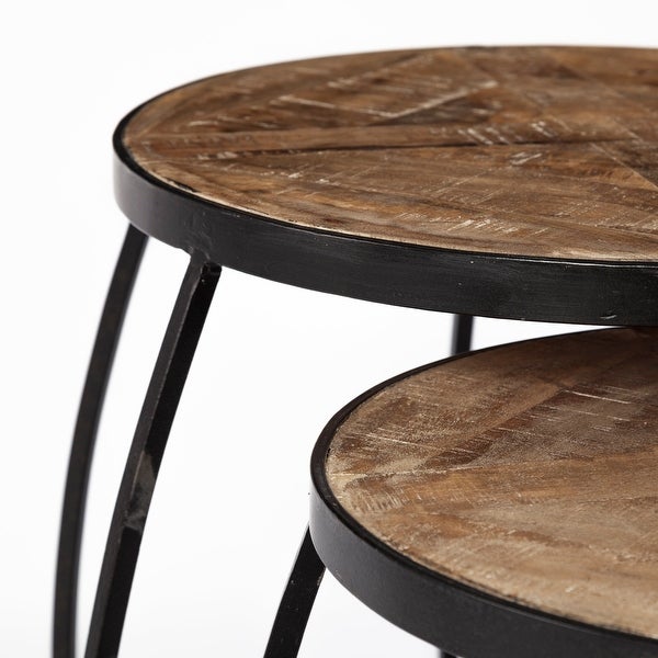 Clapp III 20 x 26 Set of Two Round Top Wooden and Black Metal Frame Nesting Accent Tables - 20.0L x 20.1W x 26.0H