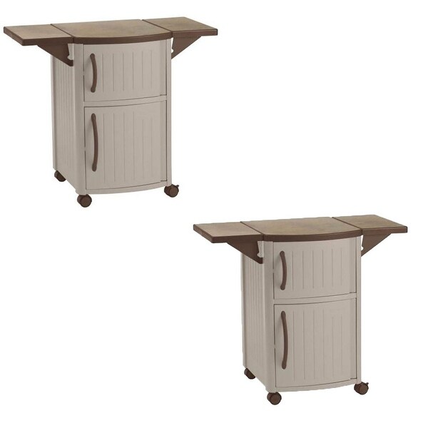 New Suncast Portable Outdoor Patio Prep Serving Station Table and Cabinet (2 Pack)