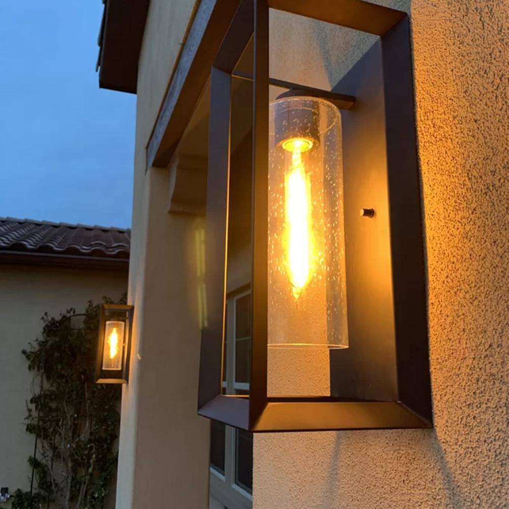 C Cattleya 1-Light Dark Bronze Outdoor Wall Lantern Sconce with Clear Seeded Glass CA1917-W