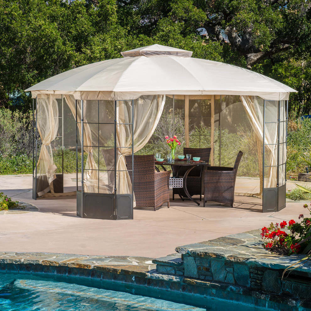 GDF Studio Somerset Outdoor Steel Gazebo Canopy With Tan Cover   Contemporary   Gazebos   by GDFStudio  Houzz