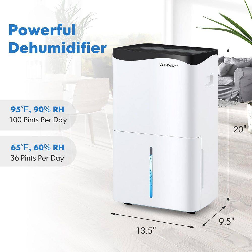 Costway 100-Pint Dehumidifier for Home  Basements wSmart App Alexa Control ES10106US-WH