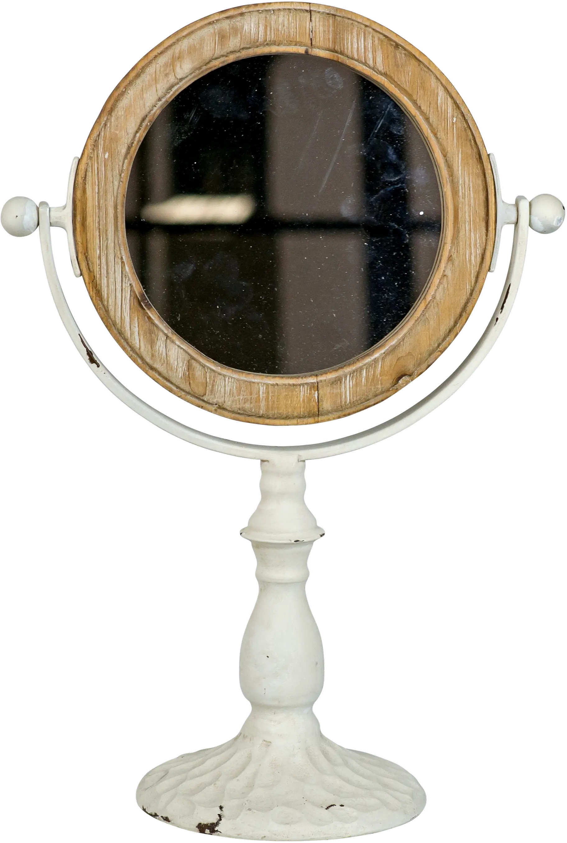 Distressed Off White Metal and Wood Standing Makeup Mirror