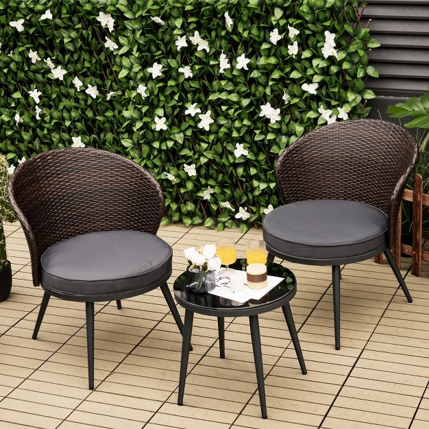 Tangkula 3pcs Rattan Patio Furniture Set Outdoor Conversation Furniture Set W Seat Cushions