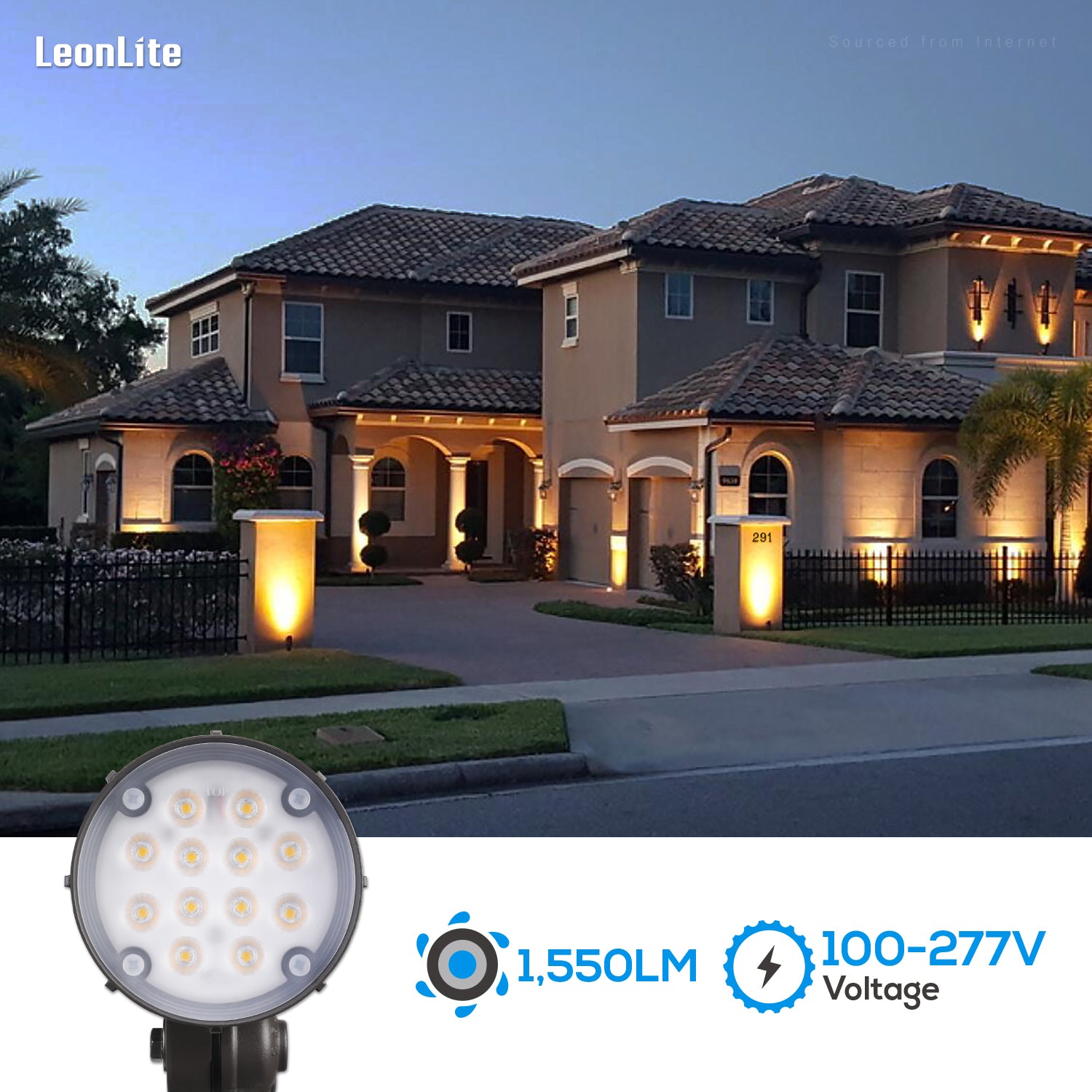 LEONLITE 12W Knuckle Mount LED Bullet Spot Light， 80W Eqv. UL-listed  Outdoor Garden Spotlight， 1550lm， 3000K Warm White， 100-277V Landscape Path Walkway Lawn Lighting， Bronze