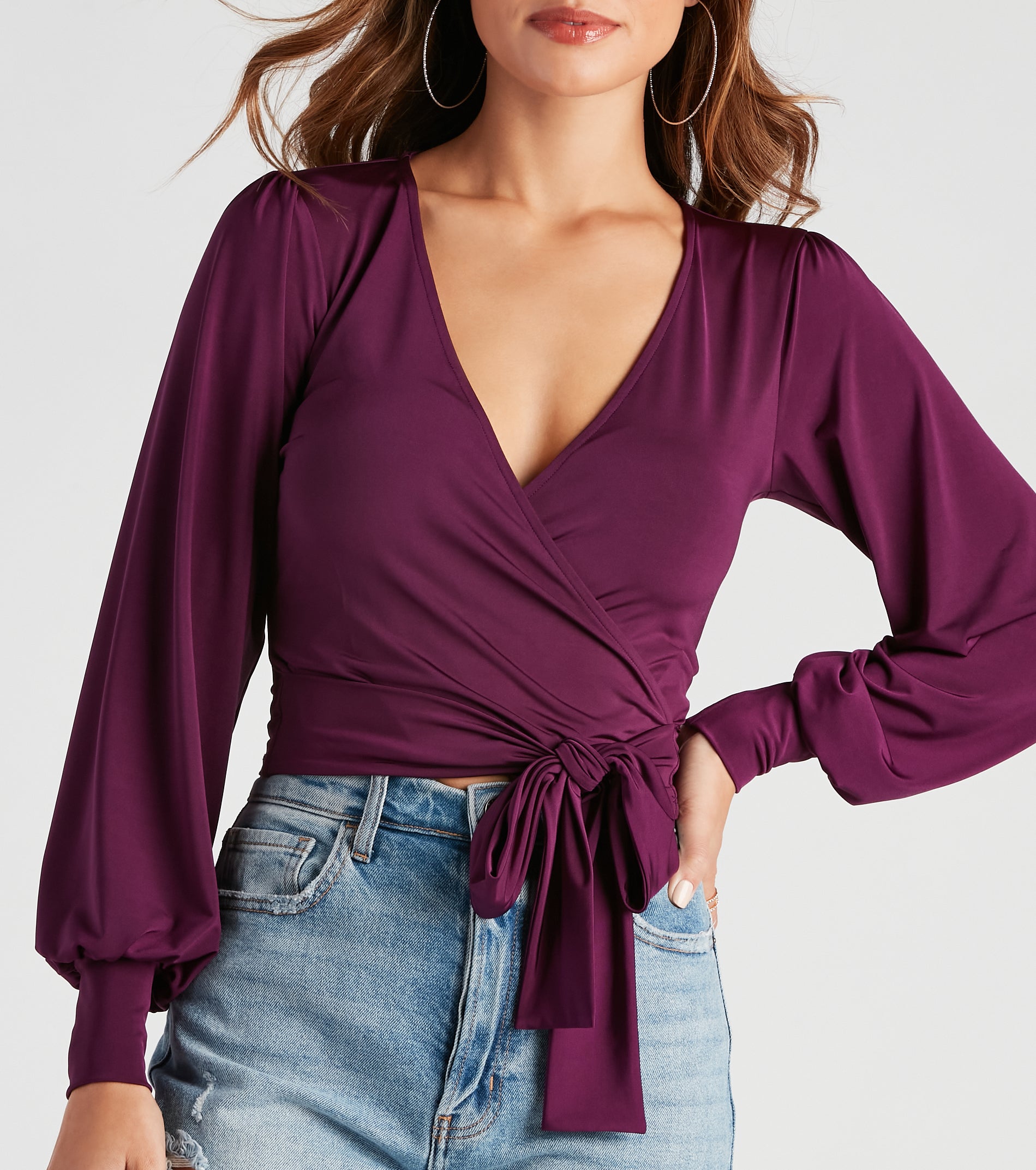 Slinky Knit Wrap Front Top