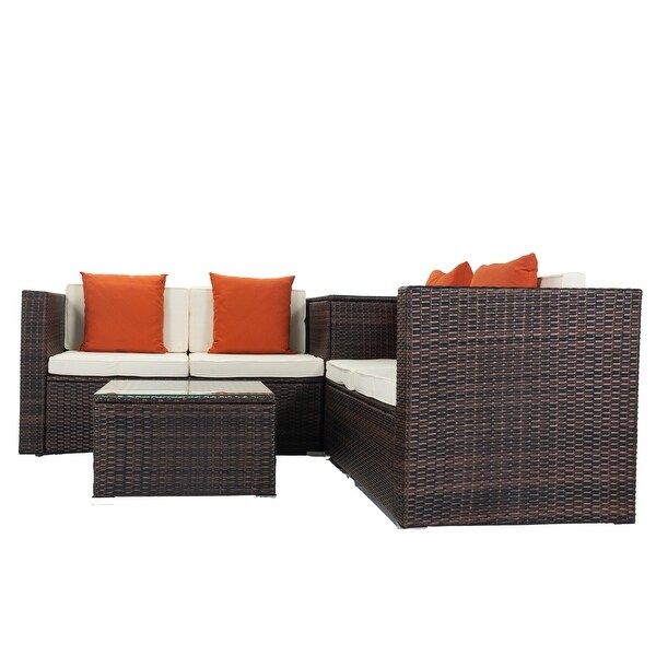 4 Piece Comfortable Outdoor Sofa Set with 1 Side Storage Table and 1 Coffee Table， Wicker Rattan Sofa Set with 4 Sofa Chair - Overstock - 37928641