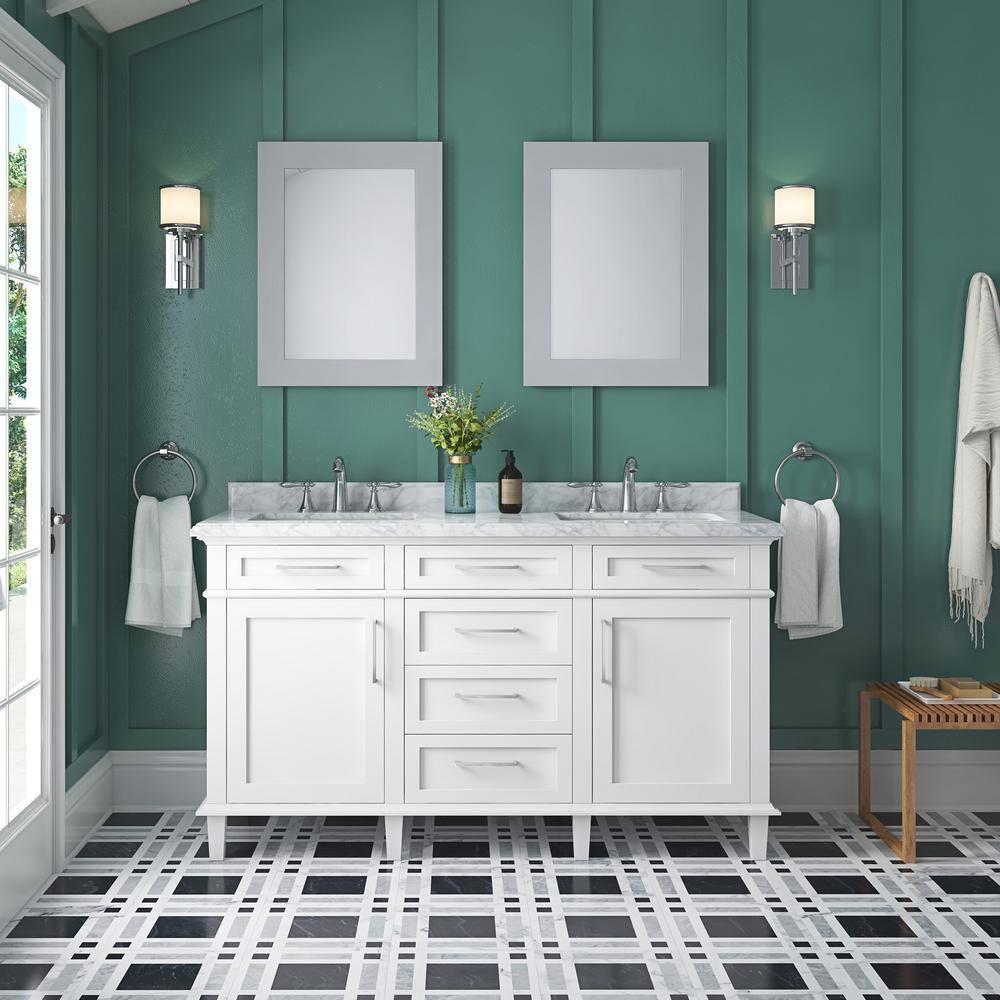 Home Decorators Collection Sonoma 60 in. W x 22 in. D x 34 in H Bath Vanity in White with White Carrara Marble Top 8105300410