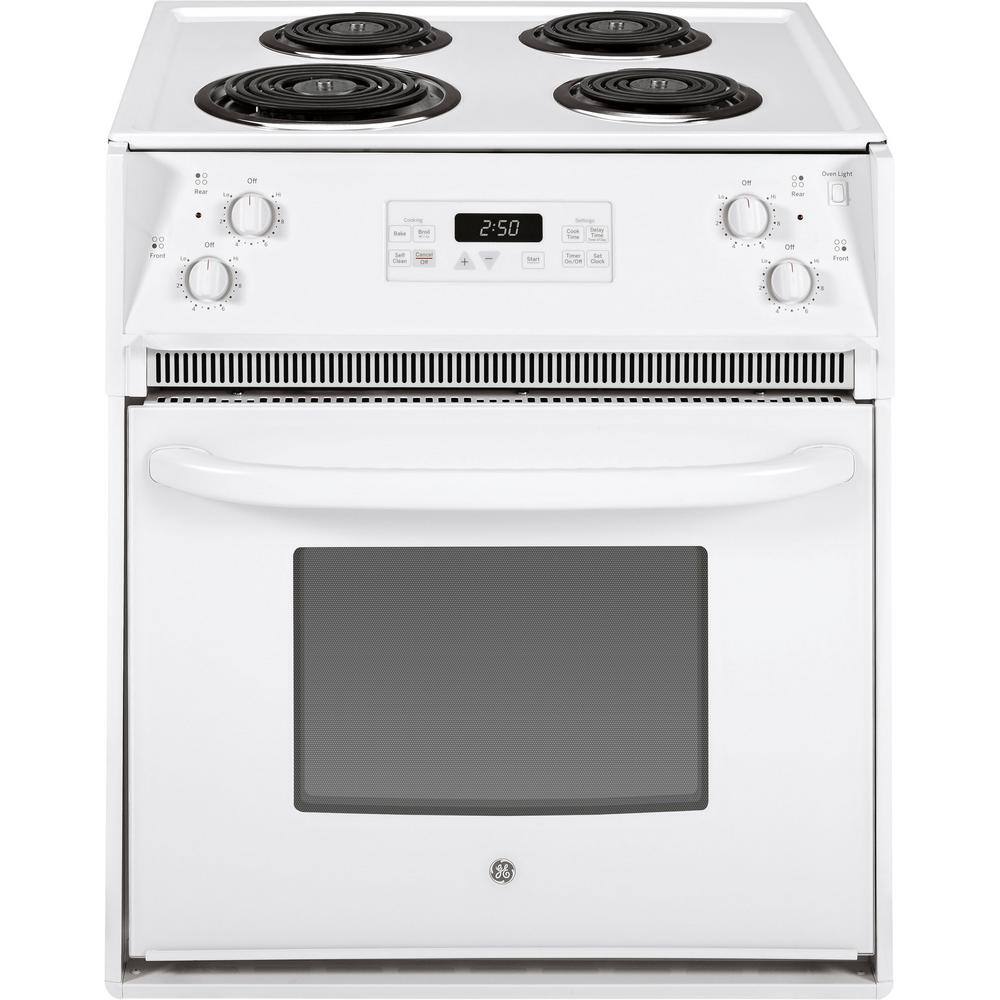 GE 27 in. 3.0 cu. ft. Drop-In Electric Range with Self-Cleaning Oven in White JM250DTWW