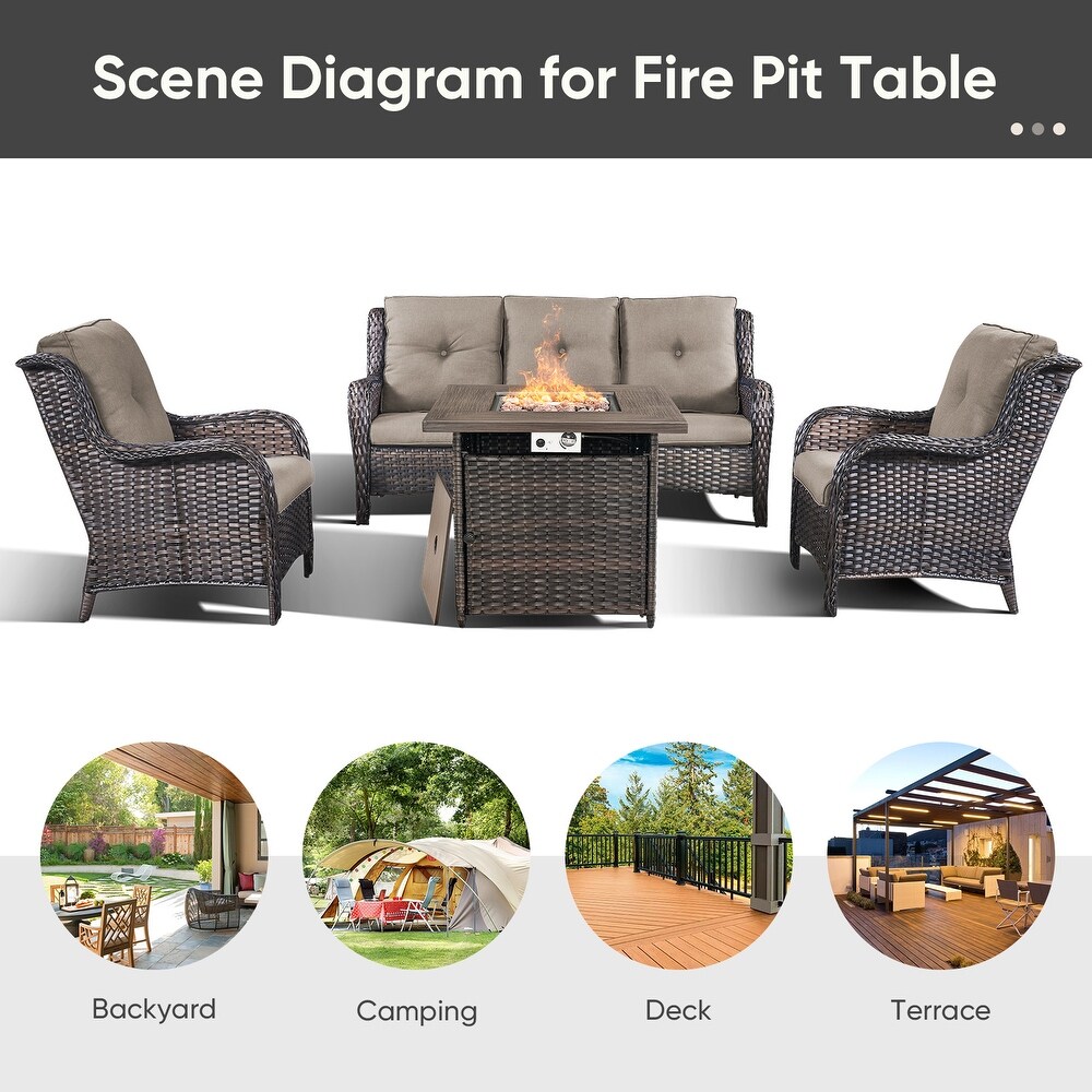 4 piece Outdoor Patio Sofa Chair Set With Fire Pit Table