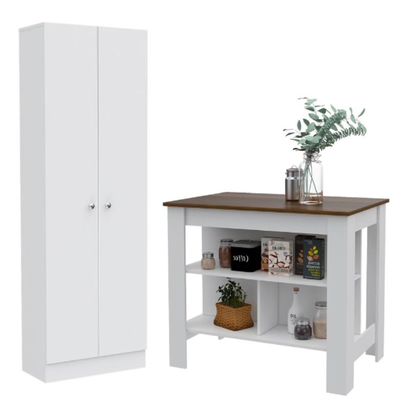 Home Square 2-Piece Set with Storage Pantry Cabinet and Cala Kitchen Island