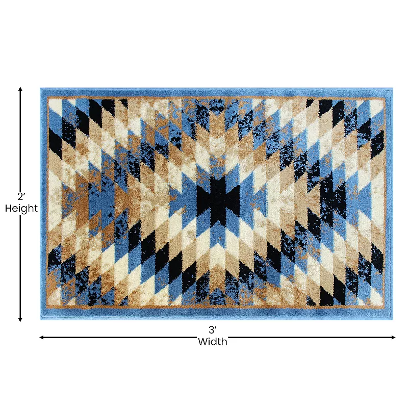 Masada Rugs Masada Rugs Stephanie Collection 2'x3' Area Rug Mat with Distressed Southwest Native American Design 1106 in Blue Black， Brown and Beige