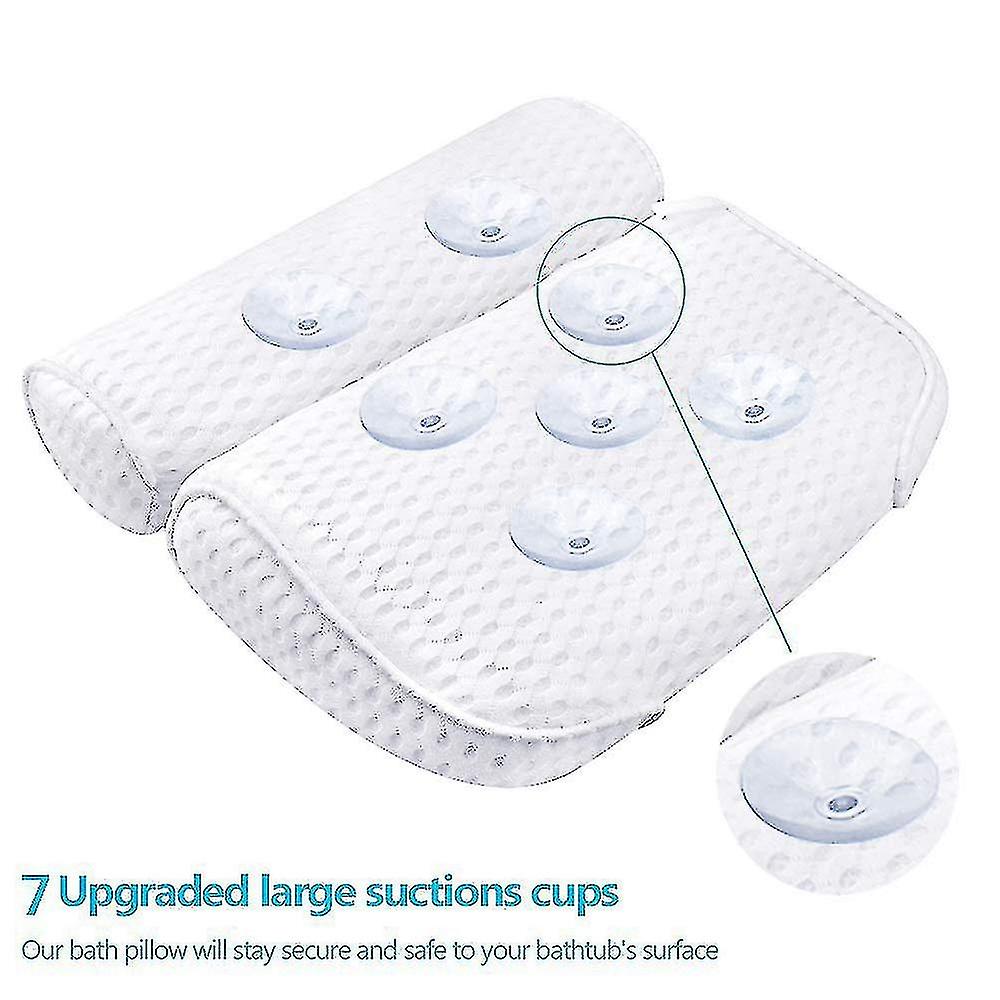 Bath Pillow， Bathtub Spa Pillow With 4d Air Mesh Technology And 7 Suction Cups， Helps Support Head，