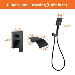 Boyel Living Wall Mount Single-Handle 3-Spray Tub and Shower Faucet with Handheld Shower Head in Matte Black (Valve Included) BL-33016B