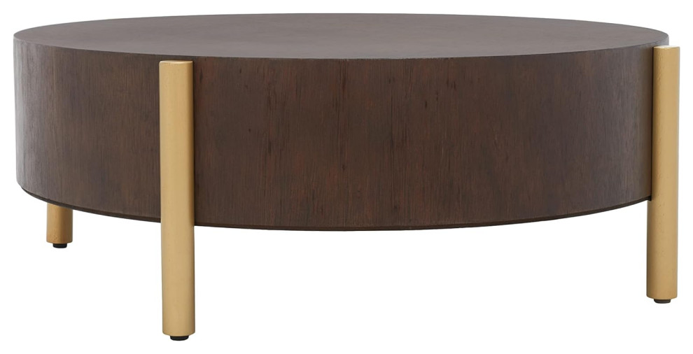 Elegant Coffee Table  Golden Metal Legs With Thick Round Wooden Top   Contemporary   Coffee Tables   by Decor Love  Houzz