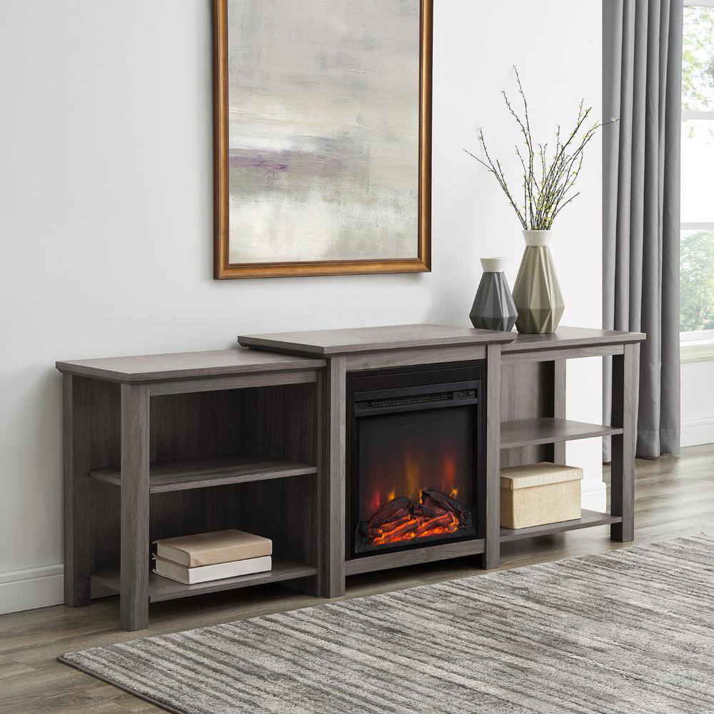 Welwick Designs 70 in. Slate Gray Composite TV Stand with Electric Fireplace (Max tv size 78 in.) HD8209