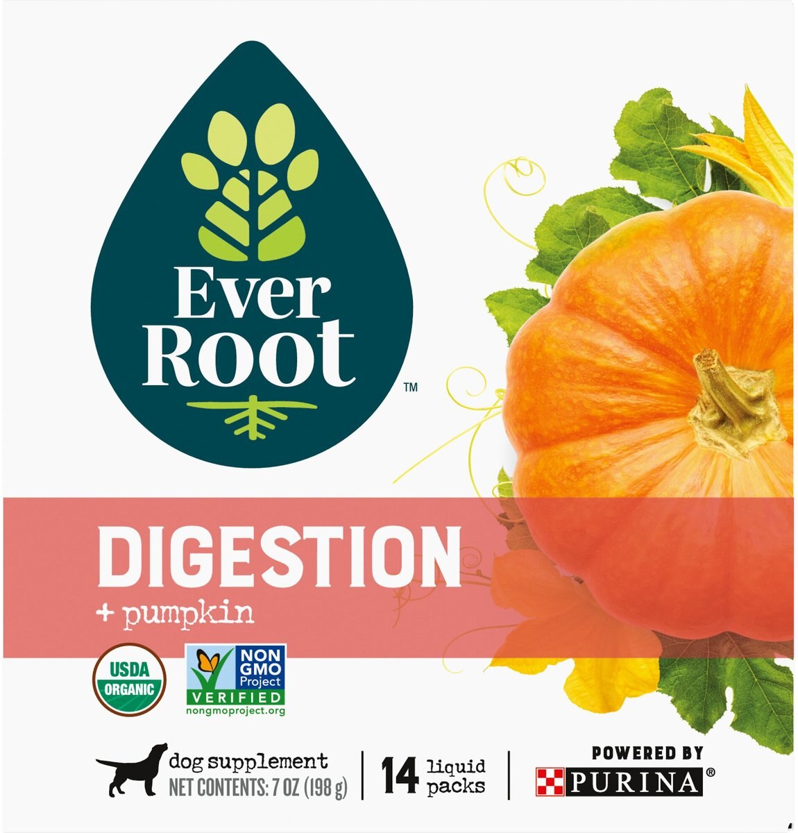 EverRoot by Purina Digestion + Pumpkin Liquid Dog Supplement， 0.5-oz， case of 14