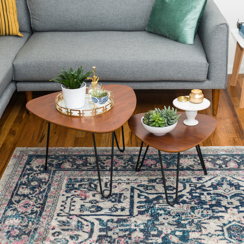 Hairpin Leg Wood Nesting Coffee Table Set  Walnut   Industrial   Coffee Table Sets   by BisonOffice  Houzz