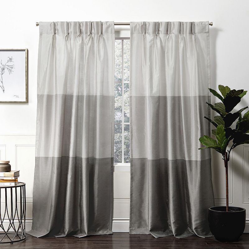 Exclusive Home 2-pack Chateau Striped Faux Silk Pinch Pleat Window Curtains