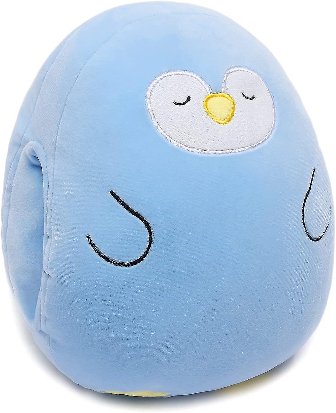 Cute Animal Plush Pillow ，cartoon Animals Soft Stuffed Pets Toy With Hand Muffs Warmer For Kids Women (penguin) Blue X large