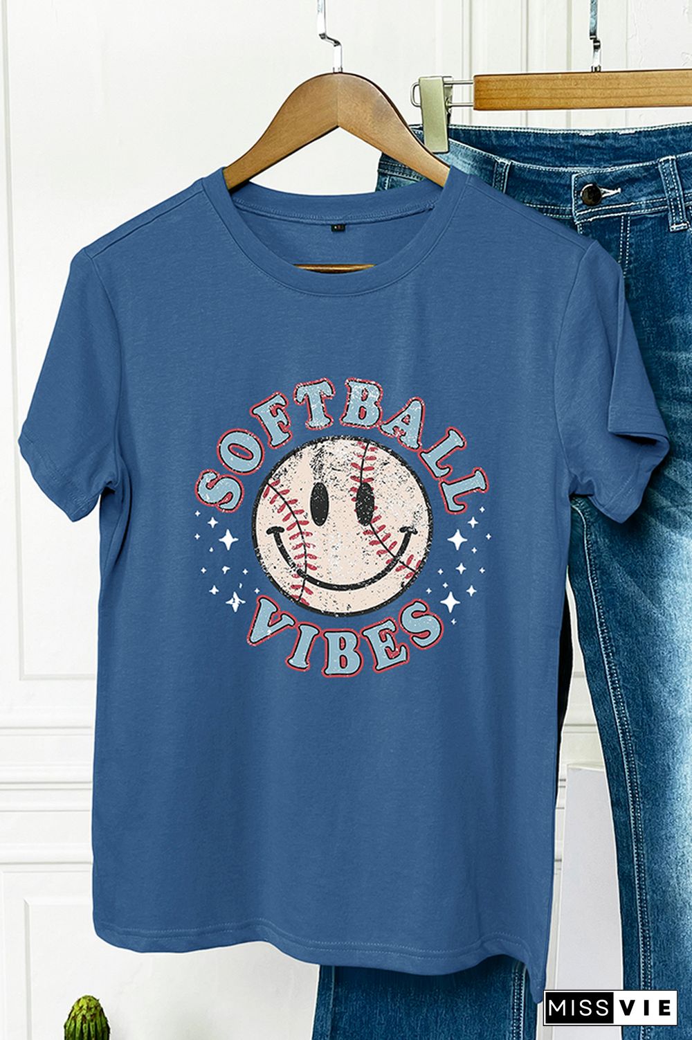 Softball Smiley Face Graphic Tee Wholesale