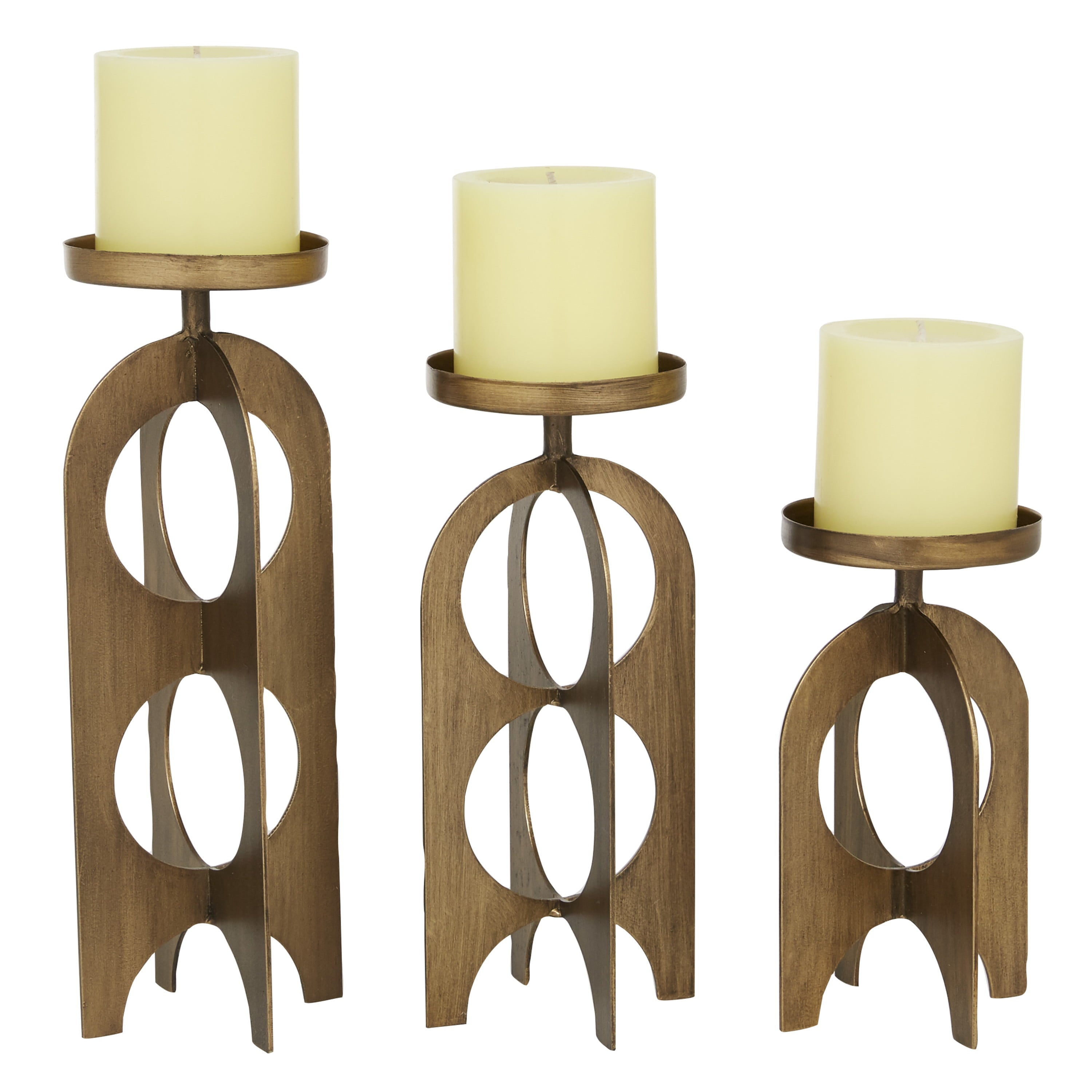 DecMode 3 Candle Gold Metal Handmade Pillar Candle Holder， Set of 3