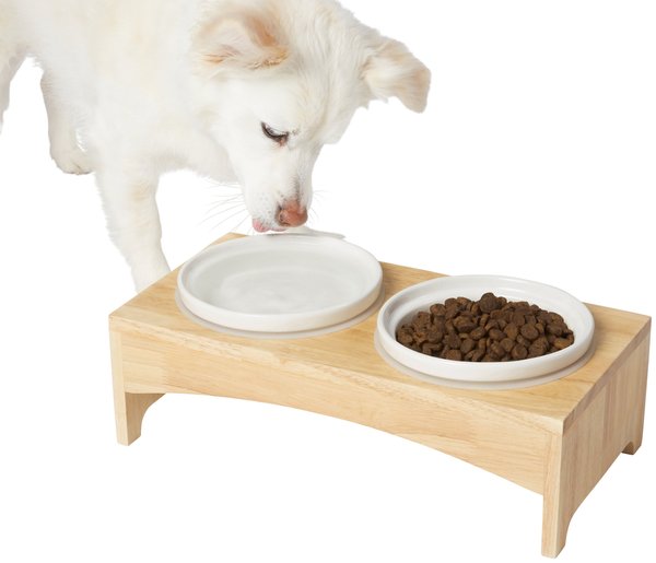 Frisco Ceramic Dog and Cat Double Diner with Elevated Wood Stand