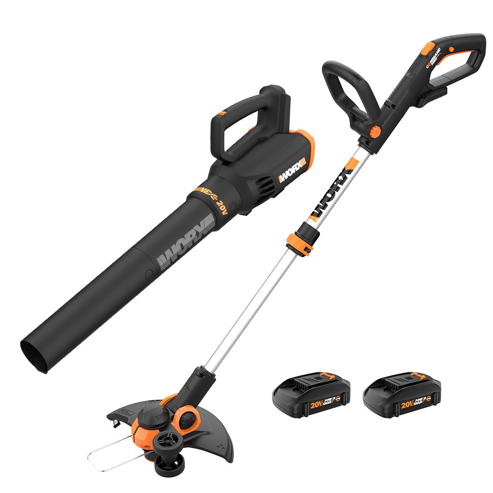 Worx WG928 Power Share 20V Cordless Lit-Ion 12in String Trimmer and Leaf Blower Combo Kit (2 Tool) with 2 Batteries and Charger