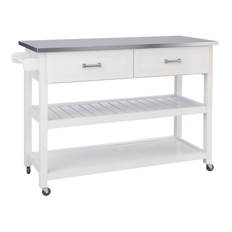 AOOLIVE Stainless Steel Table Top Kicthen Cart With Two Drawers White