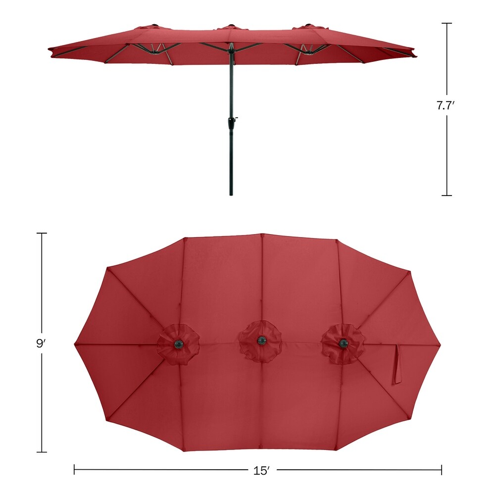 Extra Large Outdoor Umbrella   15 Ft Double Patio Shade with Easy Hand Crank by Pure Garden (Red)