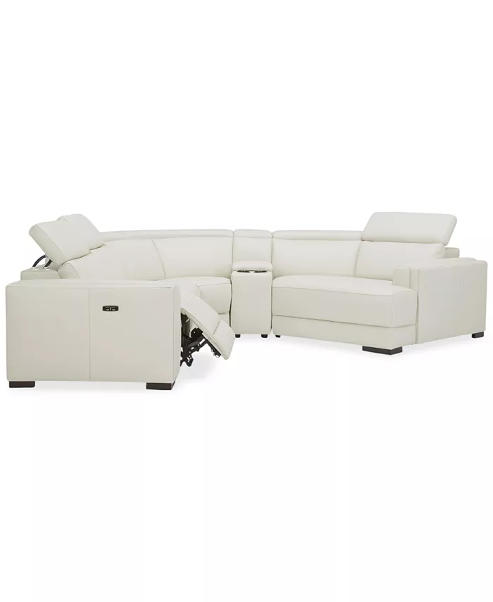 Furniture Jenneth 5-Pc. Leather Sofa with 1 Power Motion Recliner and Cuddler