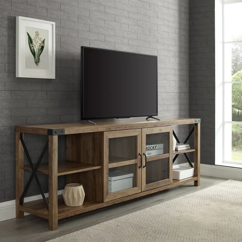 Metal X Reclaimed Barnwood 70 Inch Farmhouse TV Stand - Walker Edison