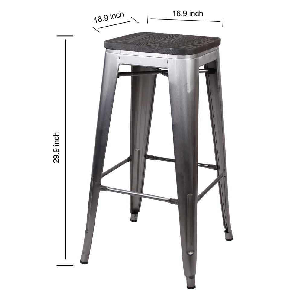 GIA Design Group 30 Inch Bar Height Backless Metal Stool with Dark Wood Seat， Gunmetal