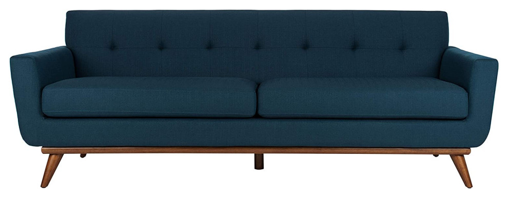 Mid Century Modern Sofa  Comfortable Cushioned Seat With Track Arms  Dark Teal   Midcentury   Sofas   by Decor Love  Houzz