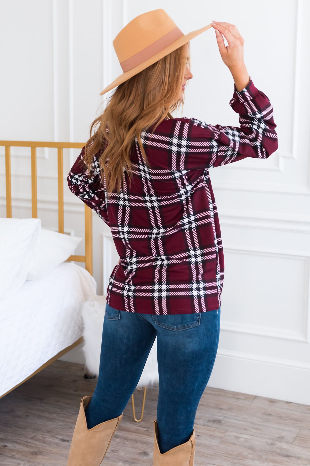 Simple & Sweet Modest Plaid Top