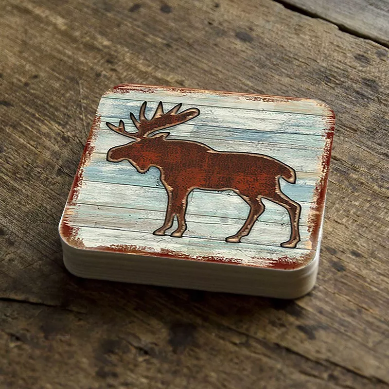 Moose Wooden Cork Coasters Gift Set of 4 by Nature Wonders