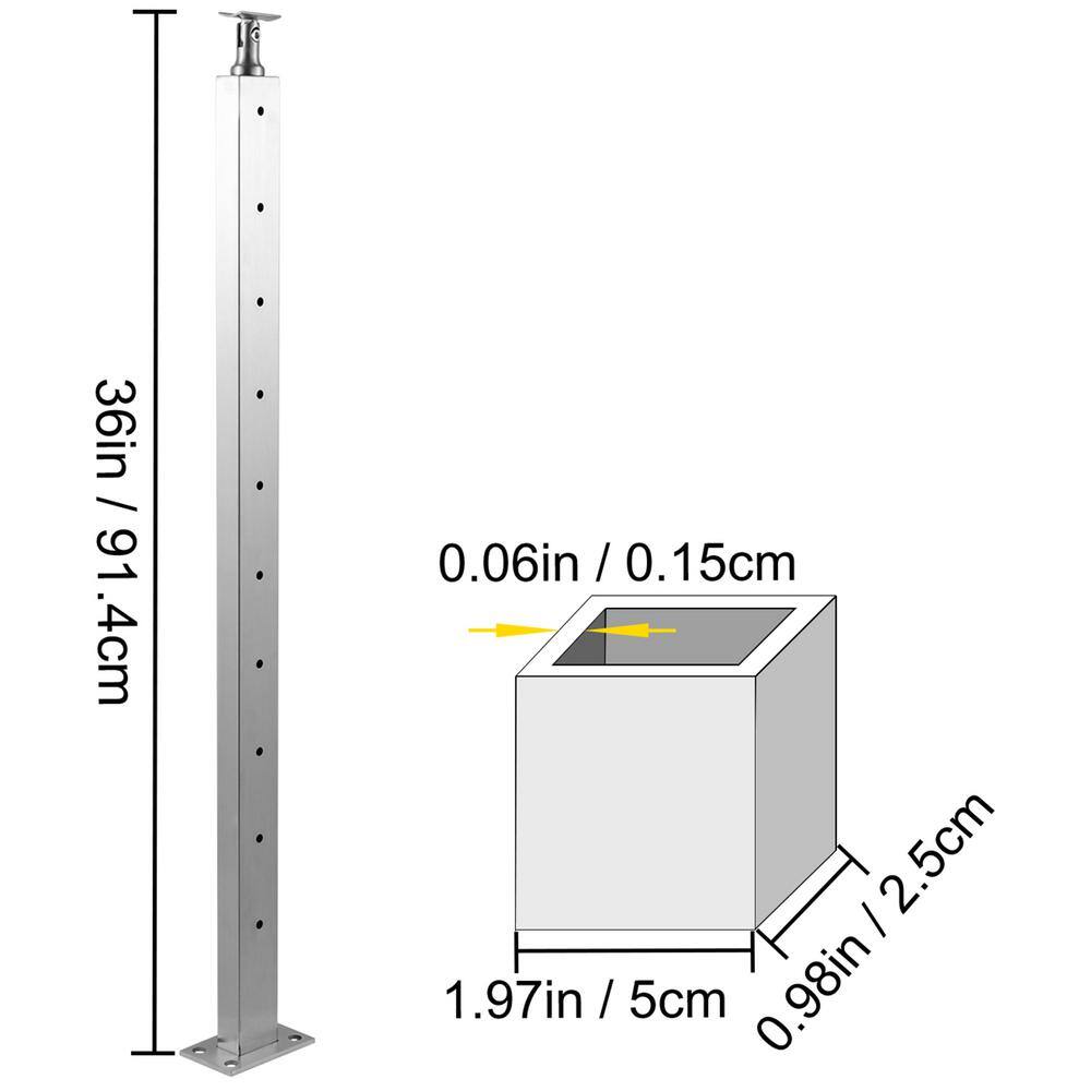 VEVOR Stainless Steel Stair Rails 36 in. x 0.98 in. x 1.97 in. Indoor Rail w Mounting Bracket Cable Railing Post for Balcony LGZYY91.42.551C3JV0