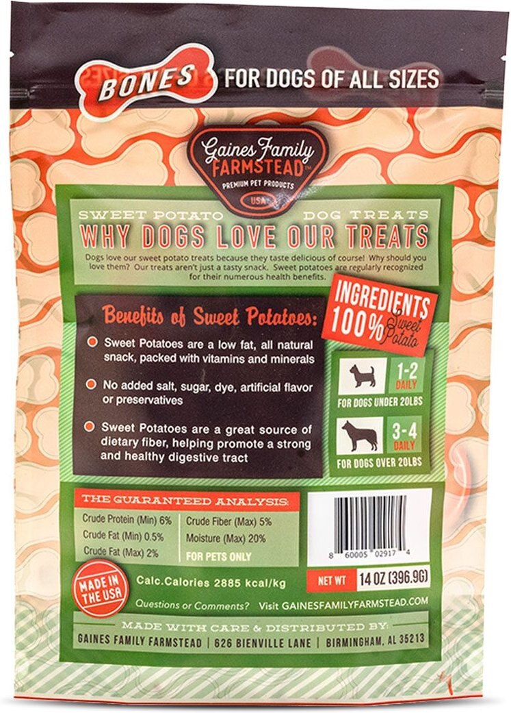 Gaines Family Farmstead Sweet Potato Bones Grain-Free Dog Treats， 14-oz bag