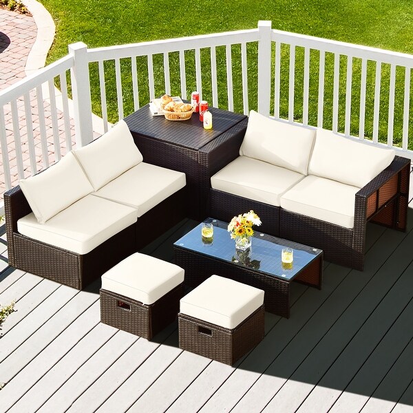 Gymax 8PCS Patio Rattan PE Wicker Conversation Set AllWeather