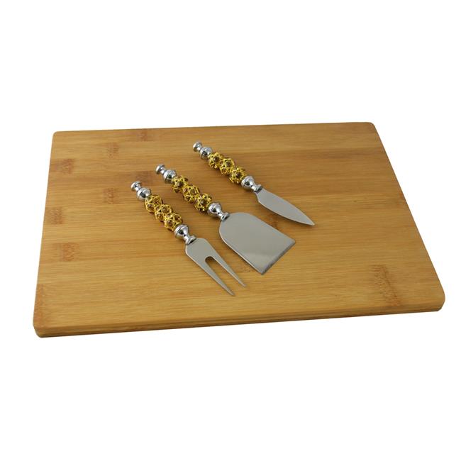 Three Star SX3110 13.25 x 9.5 in. Amber and Gold Cheese Board With Utensil Set - 3 Piece