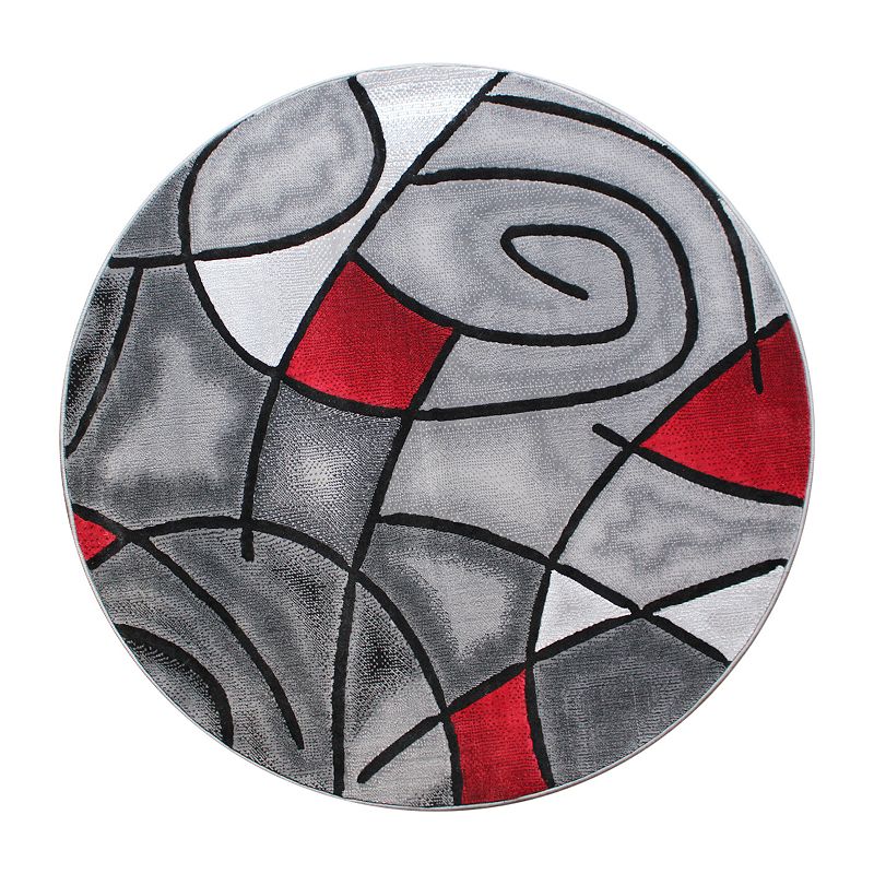 Masada Rugs Masada Rugs Trendz Collection 5'x5' Round Modern Contemporary Round Area Rug in Red， Gray and Black