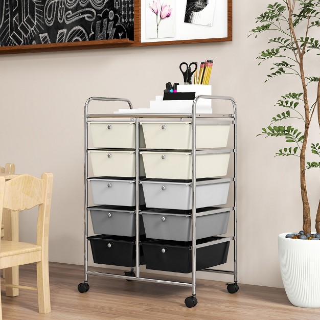 Tangkula 10 drawer Rolling Storage Cart Tools Scrapbook Paper Organizer On Wheels Grey Gradient