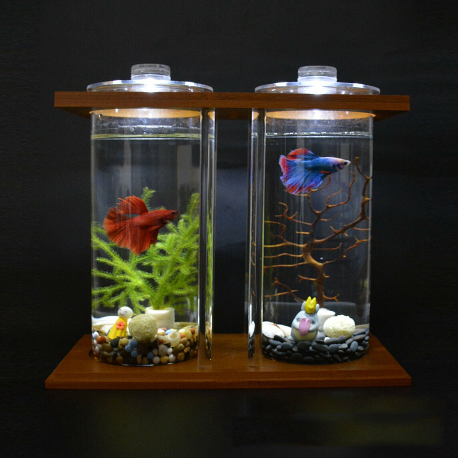 DENEST Betta Fish Tank Desktop Aquarium Bamboo Ecological Mini Fish Tank Home Ornament