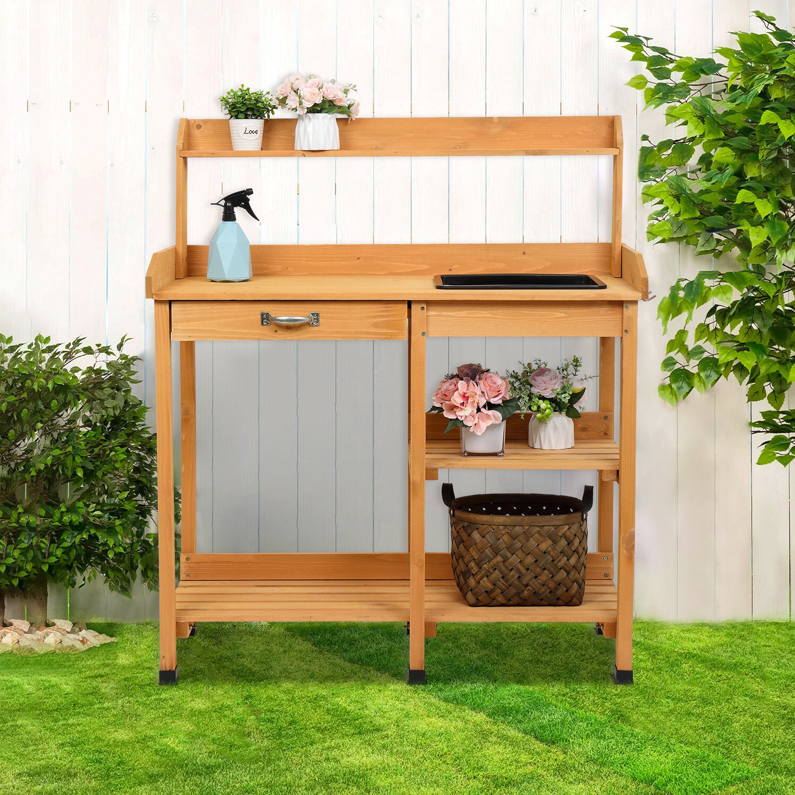 Garden Workbench With Drawers And Sink YJ