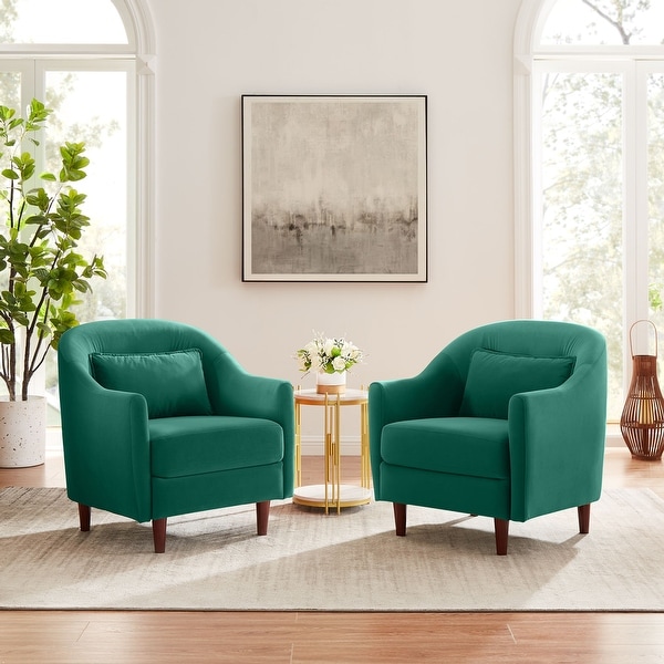 VANOMi 28.34''W Set Of 2 Accent Armchair， Velvet Barrel Chair with Solid Wood Legs