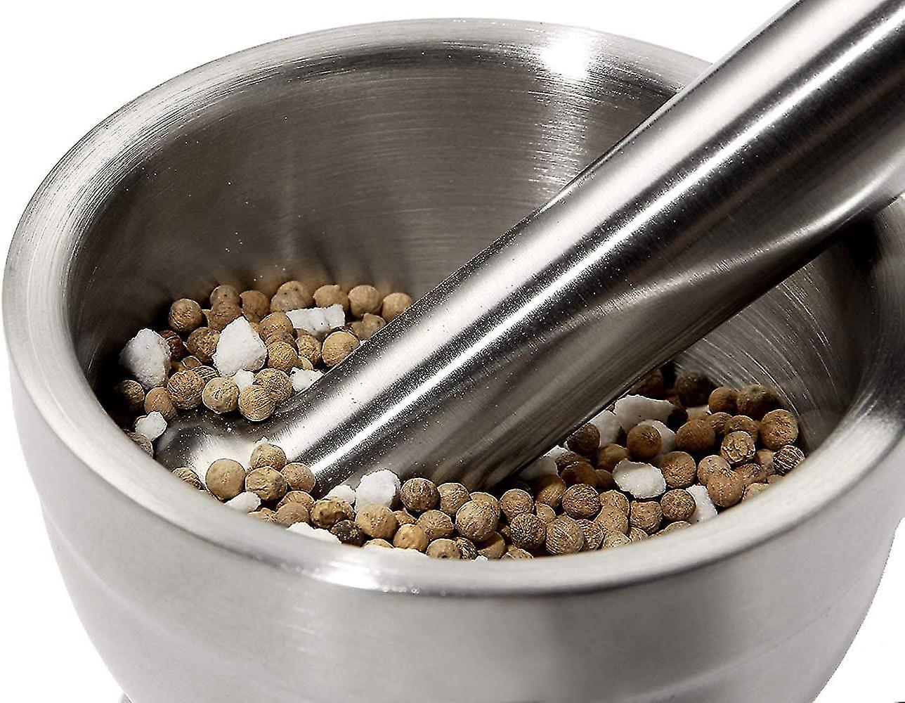 18/8 Stainless Steel Mortar And Pestle With Brush，pill Crusher，spice Grinder，herb Bowl，pesto Powder