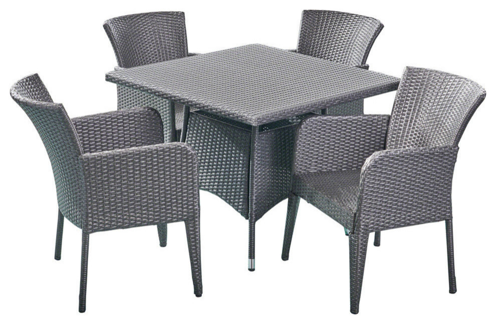 GDF Studio 5 Piece Dilon Outdoor Wicker Dining Set  Gray   Tropical   Outdoor Dining Sets   by GDFStudio  Houzz