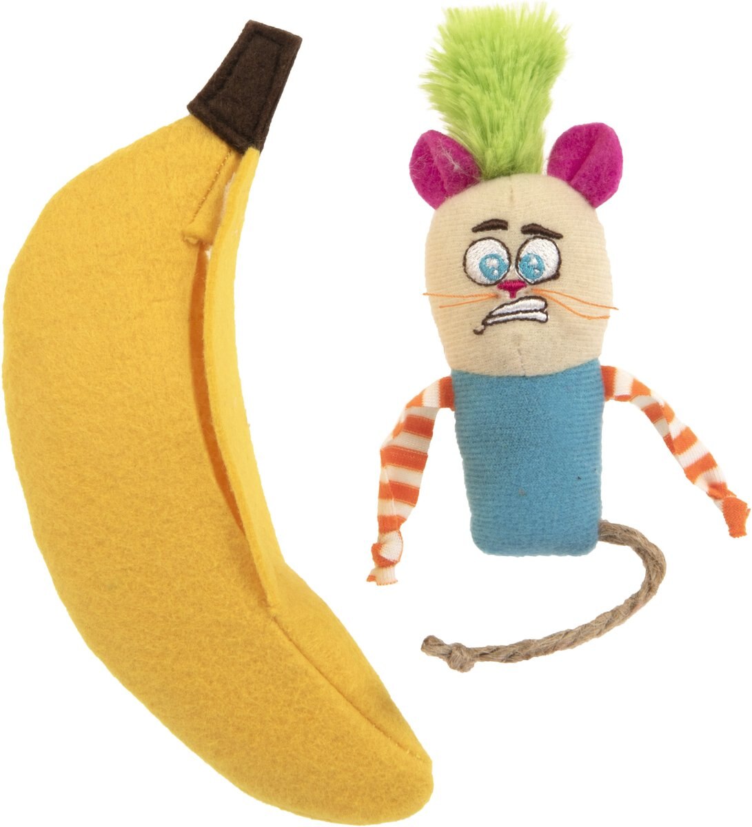 SmartyKat Playful Peeker Mouse and Banana Cat Toy， Yellow， Medium， 2 count