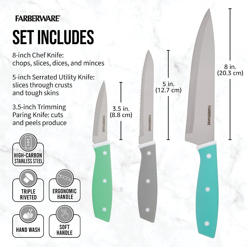 Farberware 3-pc. Soft-Handle Chef Knife Set